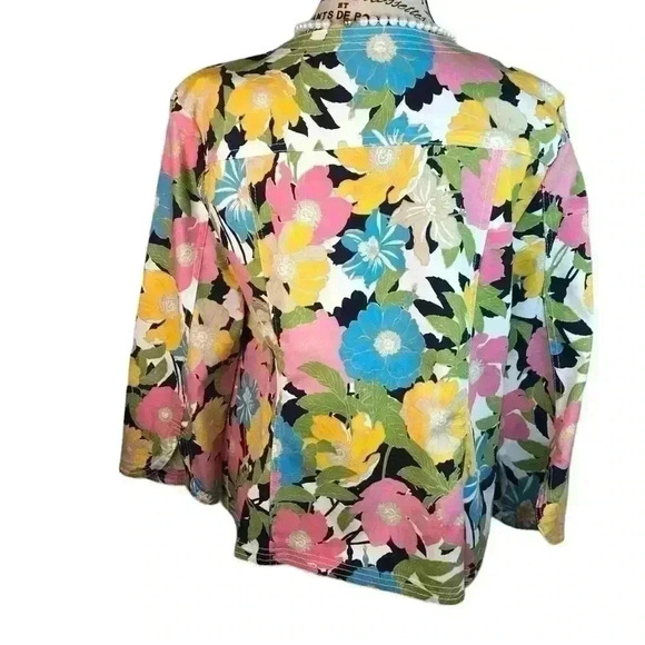 Ruby Rd Women’s 12 Multicolor Floral Jacket Button Front 3/4 Sleeves - Picture 2 of 5
